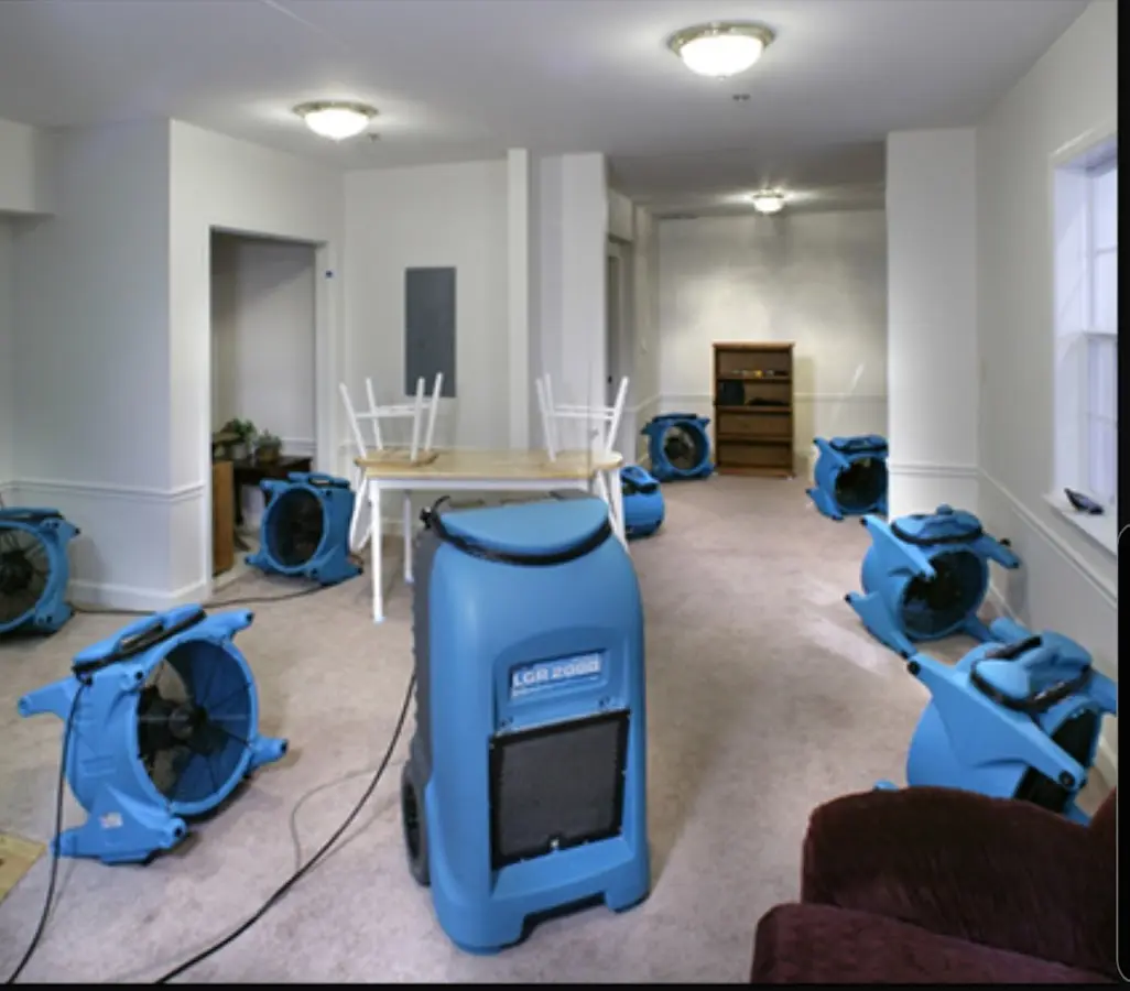 Air movers and dehumidifier setup for Water Extraction & Removal in Chattanooga